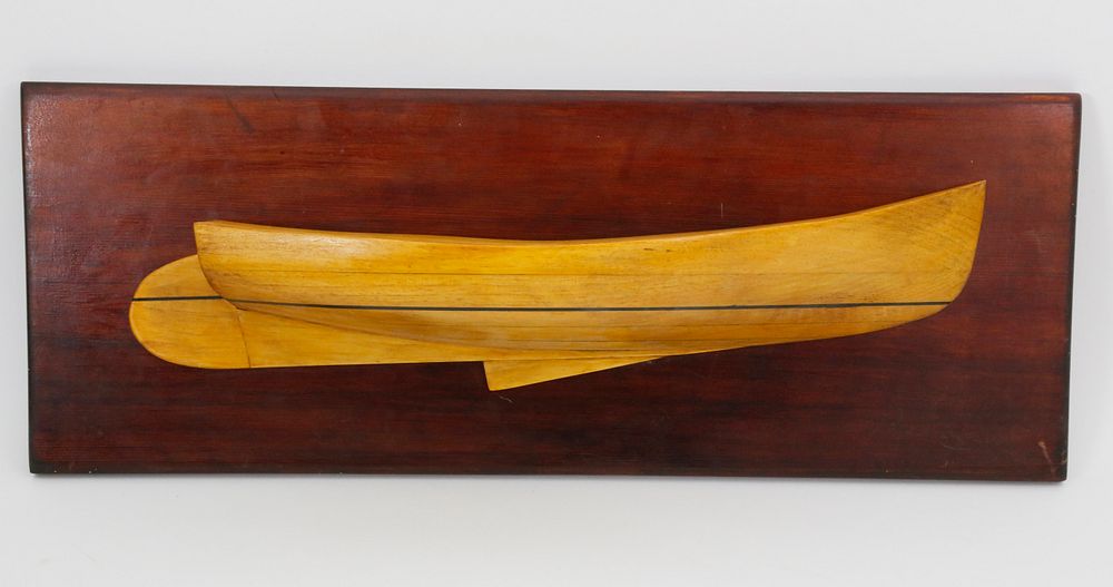 Appraisal: Hand Crafted Six-Lift Half Hull Catboat on Mahogany Plaque Hand