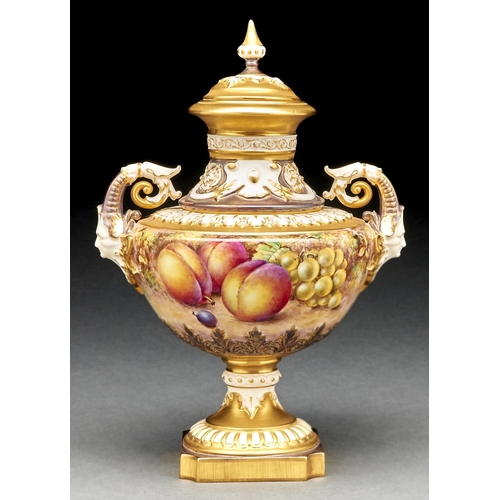 Appraisal: A Royal Worcester fruit painted vase and cover c by