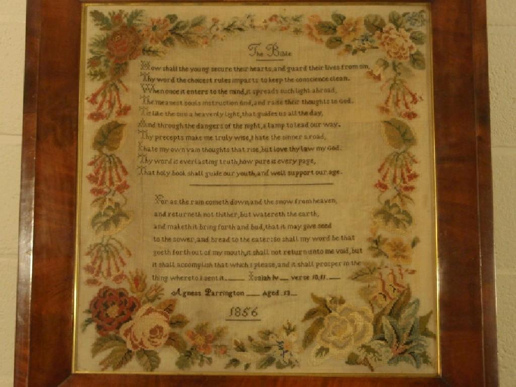 Appraisal: A Victorian sampler by Agnuss Parrington aged and dated the