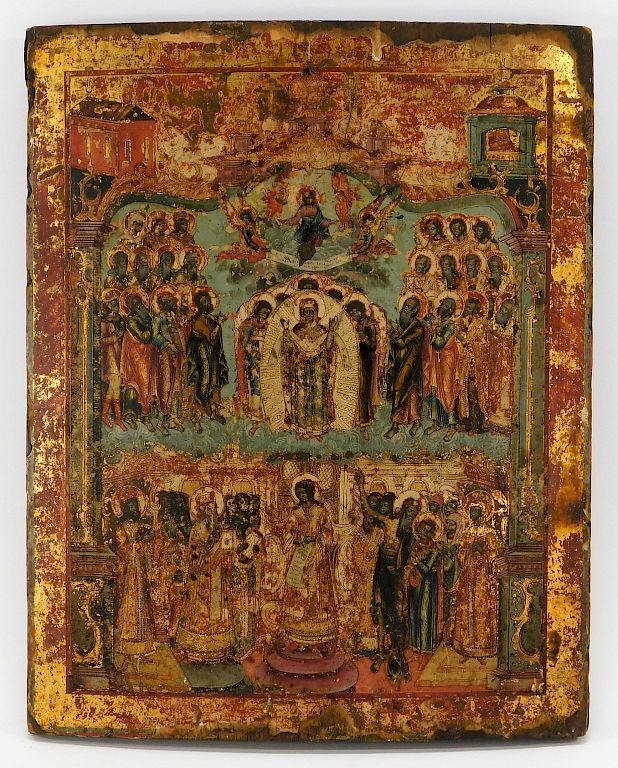 Appraisal: C Russian Heaven Earth Worship Icon Painting Russia th Century