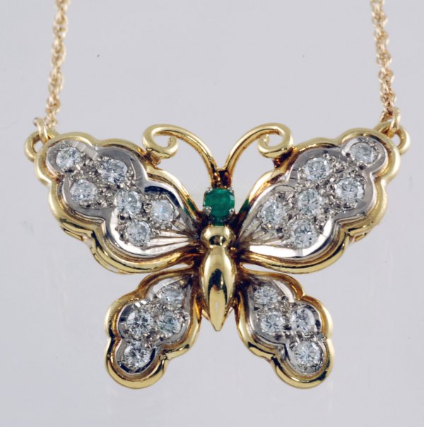 Appraisal: K two tone necklace x butterfly set with one mm