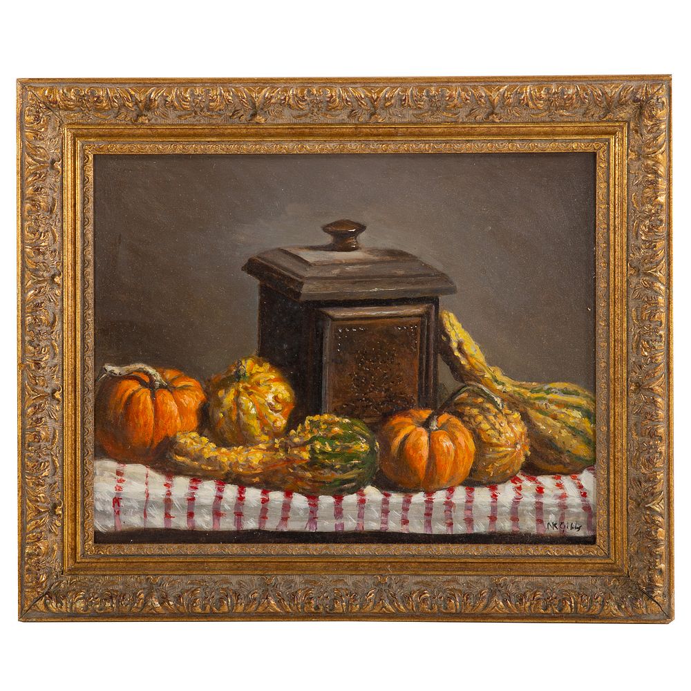 Appraisal: Nathaniel K Gibbs Still Life with Gourd oil American -