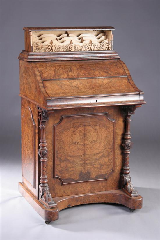 Appraisal: FINE ENGLISH LATE VICTORIAN BURLED WALNUT DAVENPORT late th century