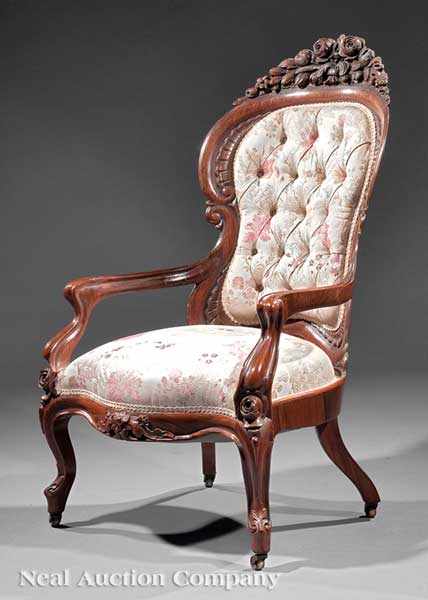 Appraisal: A Rare American Rococo Carved and Laminated Rosewood Armchair c