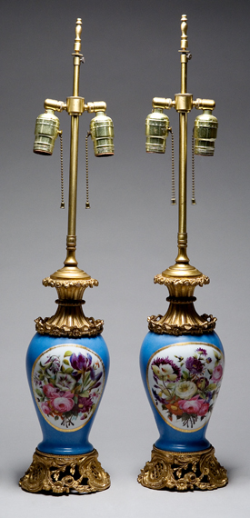 Appraisal: Pair of Sevres Style Gilt-Metal Mounted and Gilt Decorated Porcelain