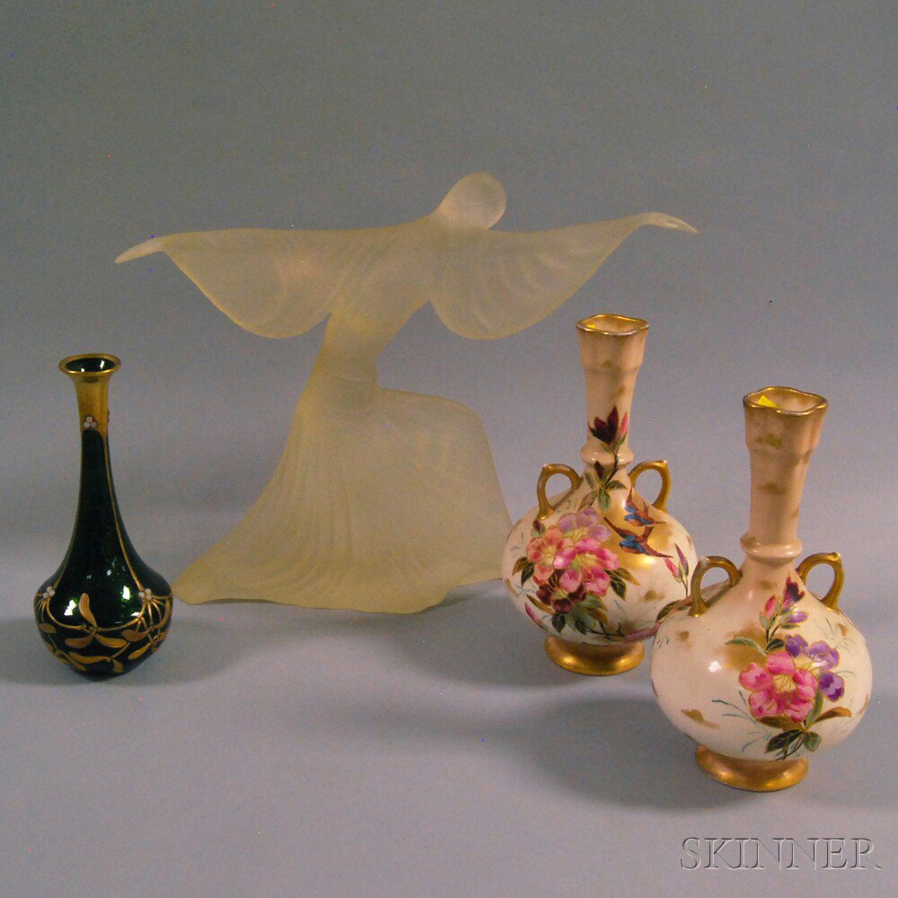 Appraisal: Three Vases and a Resin Figure of a Dancer a