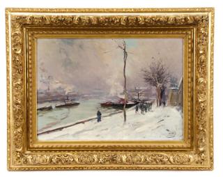 Appraisal: Elie Anatole Pavil Seine in Winter Oil Elie Anatole Pavil