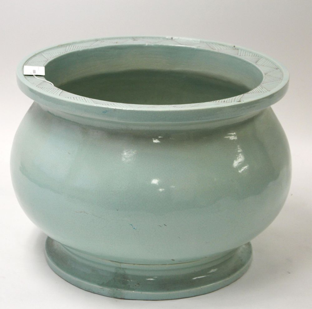 Appraisal: Chinese Style Ceramic Jardinere Turquoise colored ground H x diam