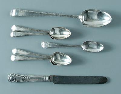 Appraisal: Seven pieces English silver flatware large spoon London George III