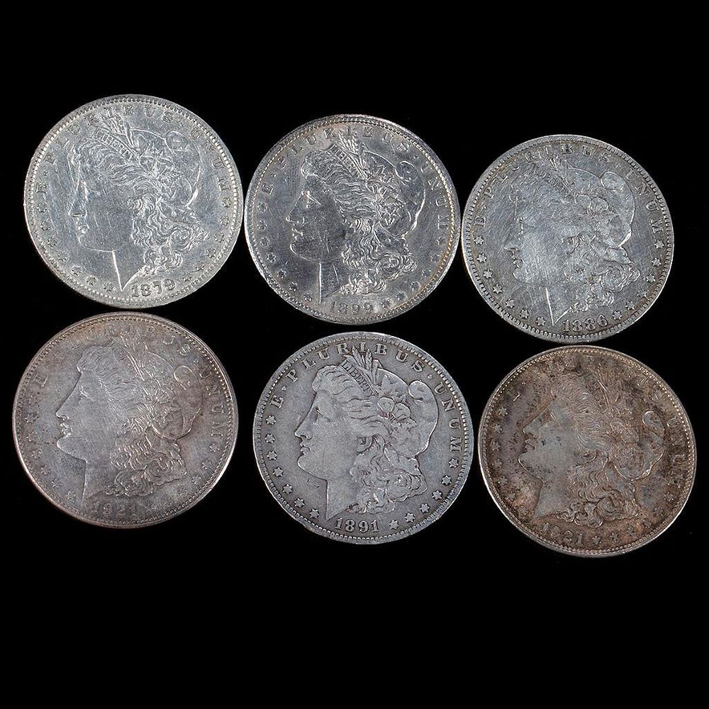 Appraisal: Six Morgan Silver Dollar Coins -o Six Morgan Silver Dollar