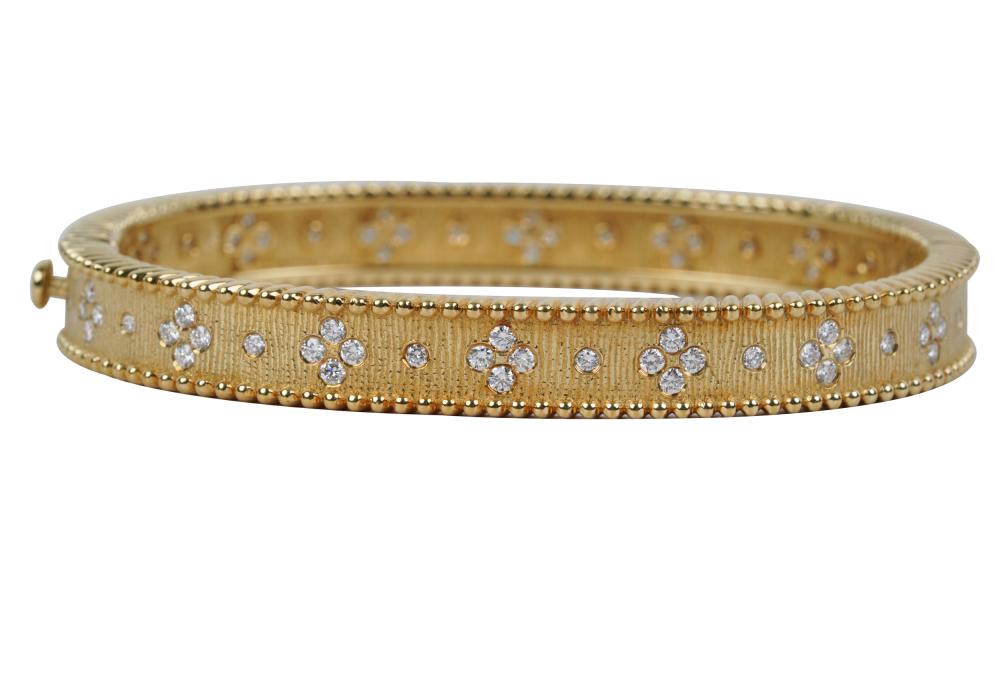 Appraisal: KARAT YELLOW GOLD DIAMOND BANGLE BRACELETcontaining full cut diamonds G-H