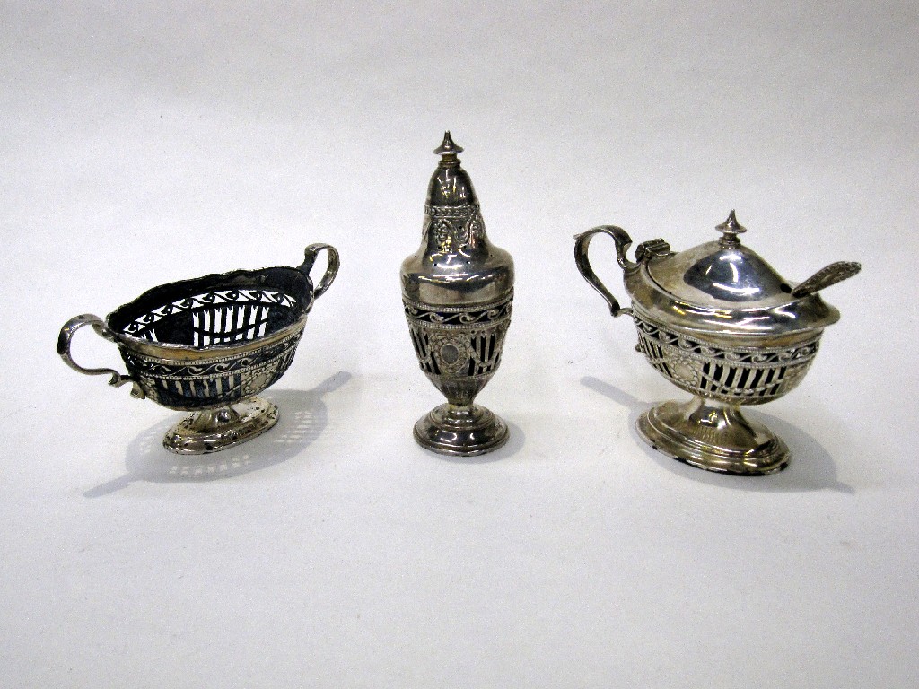 Appraisal: Three piece silver condiment set Birmingham