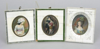 Appraisal: Three Miniature Portraits Early th Century Each oval with hand