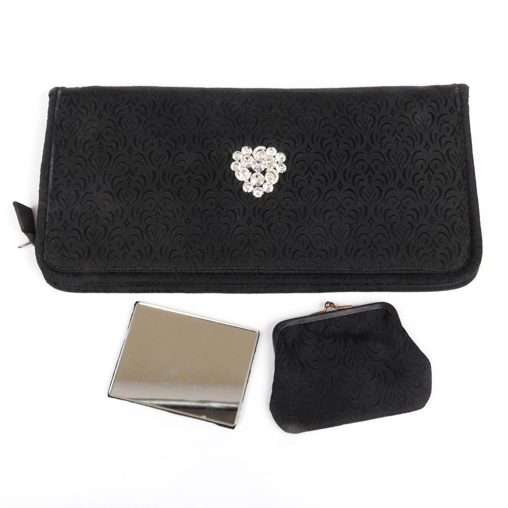 Appraisal: EISENBERG ORIGINAL BLACK BROCADE CLUTCH HANDBAG WITH FACETED RHINESTONE AND