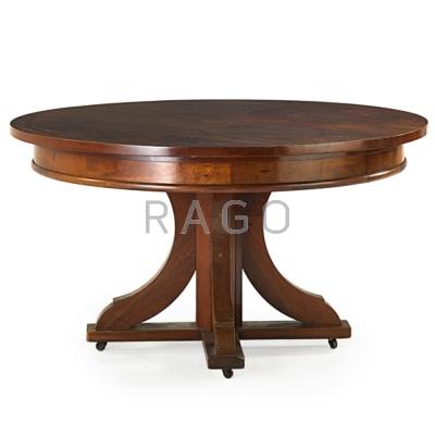 Appraisal: ROYCROFT Mahogany dining table East Aurora NY ca Carved orb