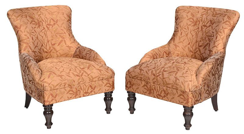 Appraisal: Pair Regency Style Upholstered Chairs modern each with gold foliate