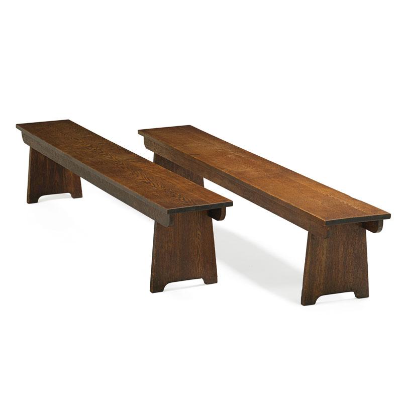 Appraisal: GUSTAV STICKLEY Pair of benches Condition Report Original finish with