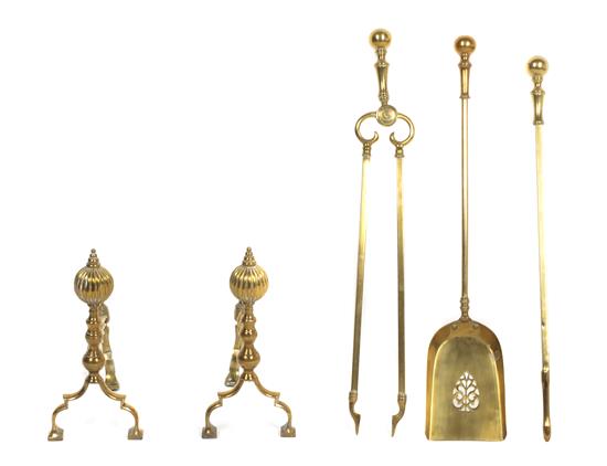 Appraisal: Sale Lot A Polished Brass Fireplace Set comprised of a