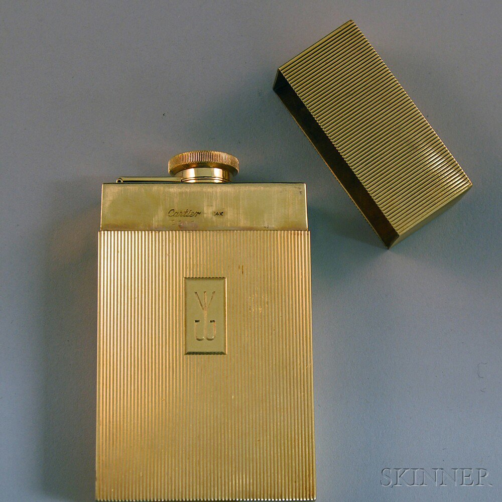 Appraisal: Cartier kt Gold Flask the textured ribbed rectangular flask with