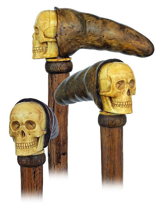 Appraisal: Ritual Klan Skull Cane Ca -Large and impressive oak and