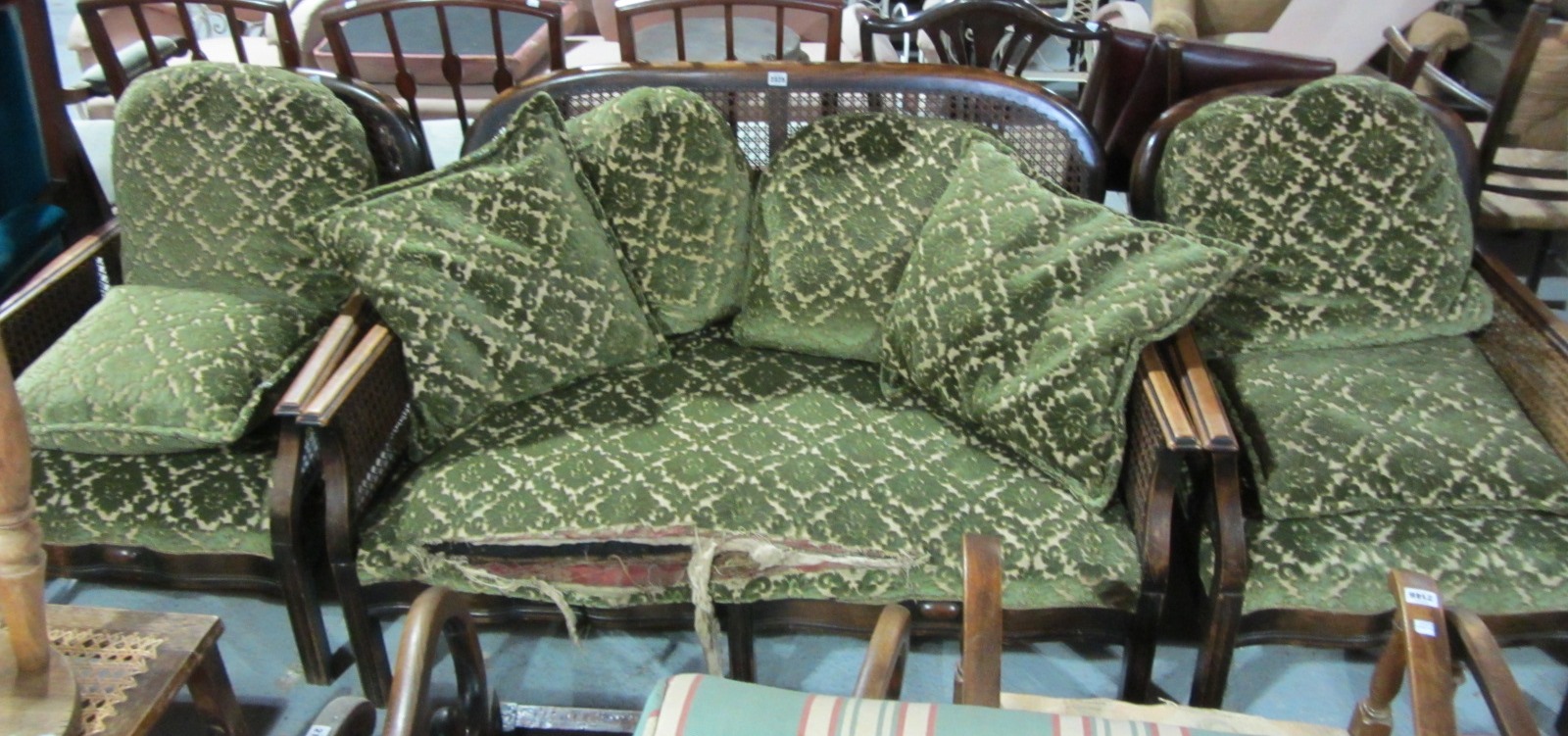 Appraisal: A three piece bergere suite