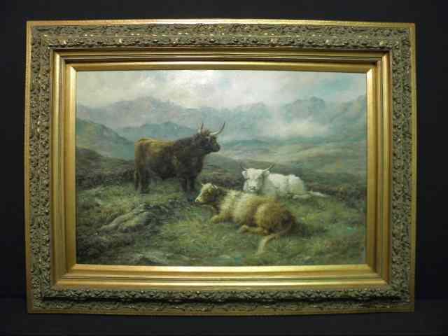 Appraisal: Ed Blinks original oil on canvas painting depicting highland cattle