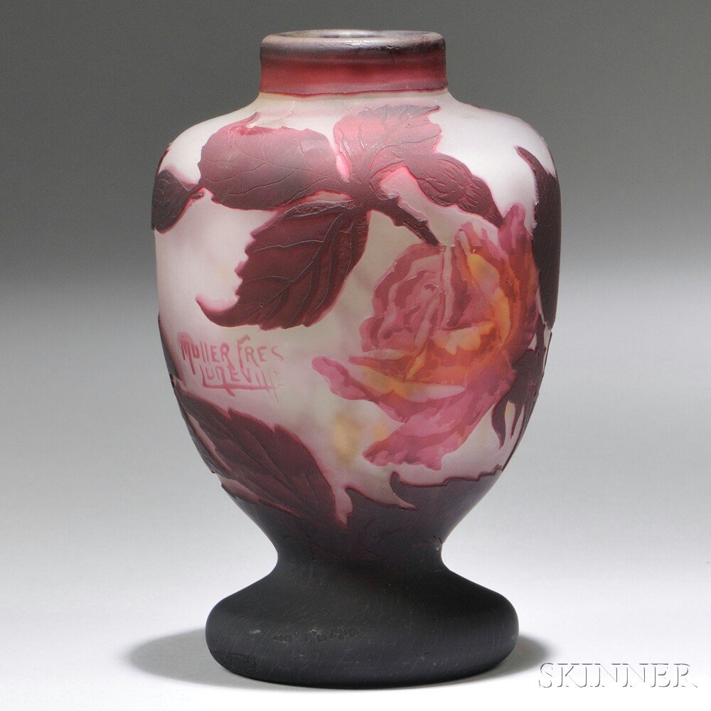 Appraisal: Muller Fr res Cameo Vase Art glass Luneville France early