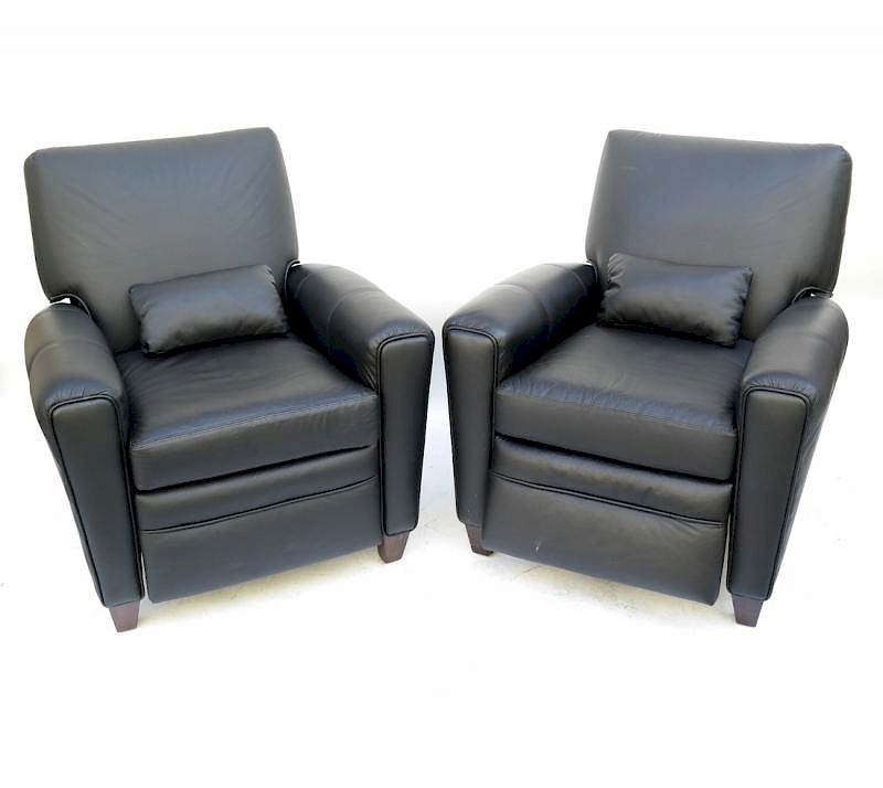 Appraisal: Pair of Leather Recliner Club Chairs Pair of leather recliner