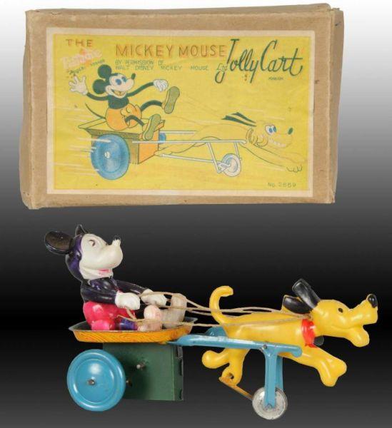 Appraisal: Walt Disney Celluloid Mickey Mouse Jolly Cart Toy Description Includes