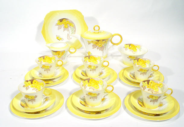 Appraisal: Six place Shelley bone china teaset with looped handles hand