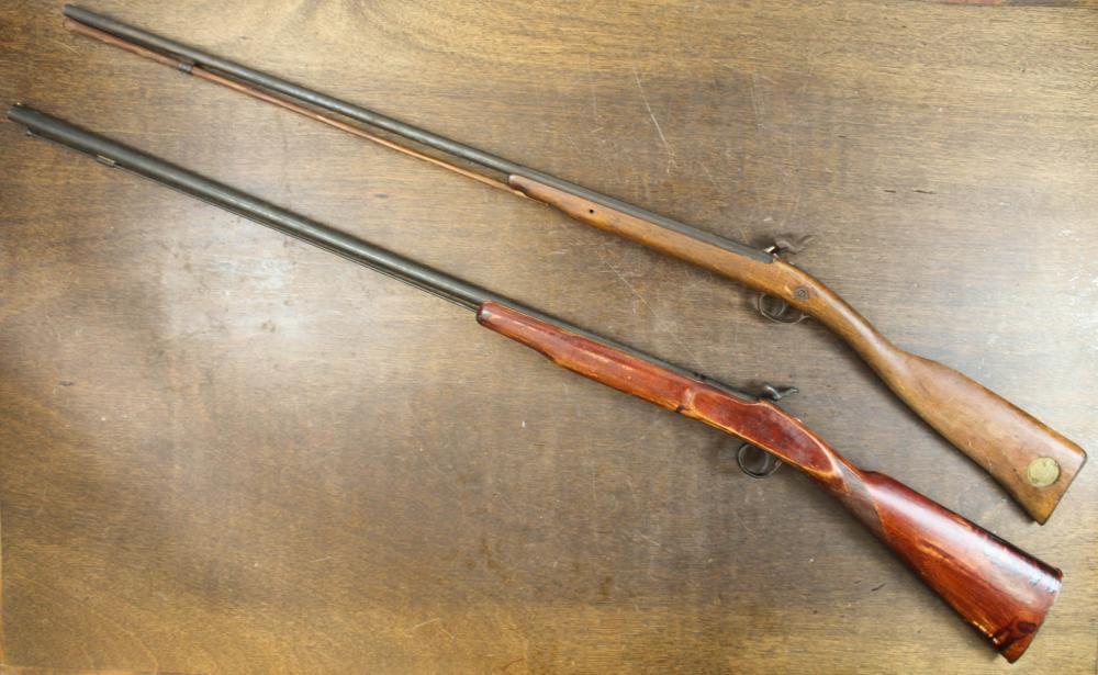 Appraisal: TWO REPRODUCTION PERCUSSION SHOTGUNS Belgium made gauge round to octagonal