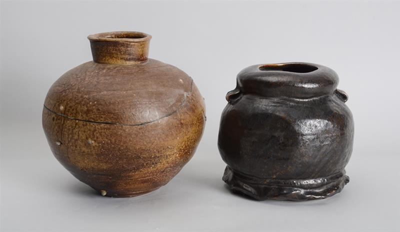 Appraisal: PAUL CHALEFF b TWO MEDIUM CERAMIC JARS Brown glazed ceramic