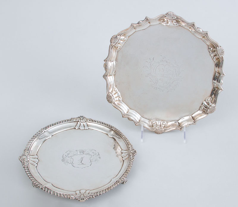 Appraisal: GEORGE II ARMORIAL SILVER SALVER AND A GEORGE III CRESTED