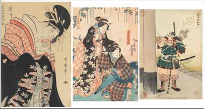 Appraisal: Three Framed Japanese Woodblock Prints Including The famous Warrior Masatsura