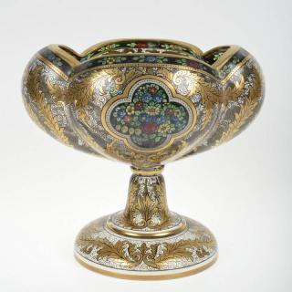 Appraisal: Haida Bohemian enameled glass compote First quarter th c attributed