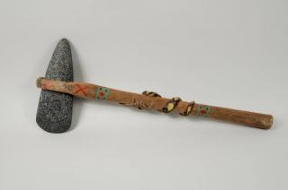 Appraisal: Native American Carved Polychromed Wood Tomahawk Native American carved and