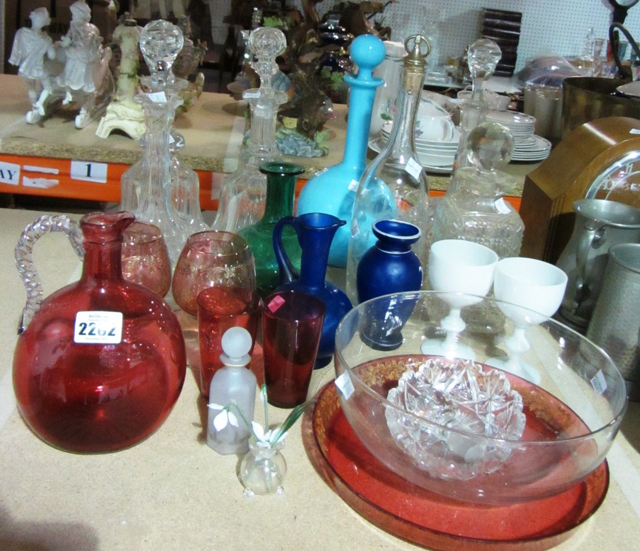 Appraisal: A quantity of mixed glass decanters bowls and sundry