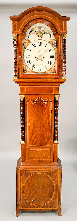 Appraisal: Mahogany tall clock having tombstone moon phase dial marked John