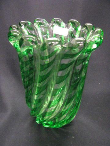 Appraisal: Art Glass Vase emerald ribbon design ribbed swirling