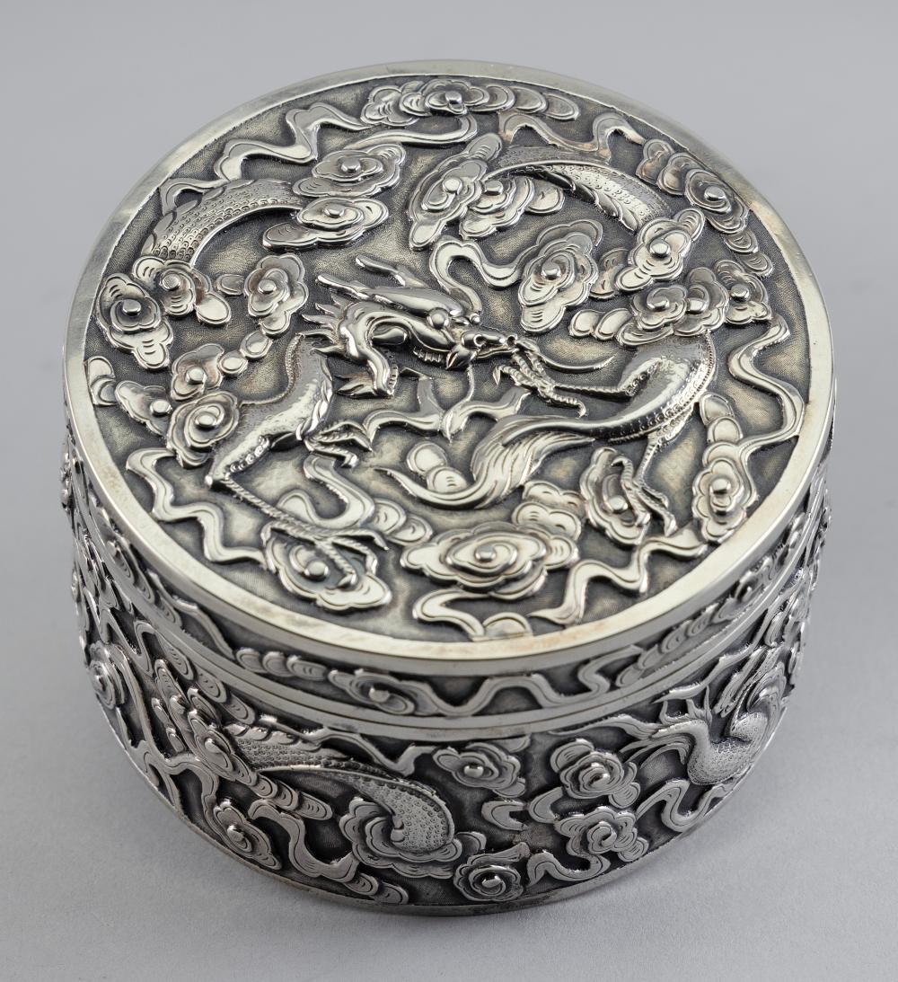 Appraisal: CHINESE EXPORT SILVER COVERED BOX LATE TH EARLY TH CENTURY