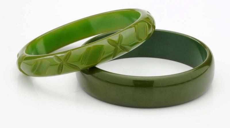 Appraisal: Lot of Bakelite Bracelets Includes one green carved bracelet and