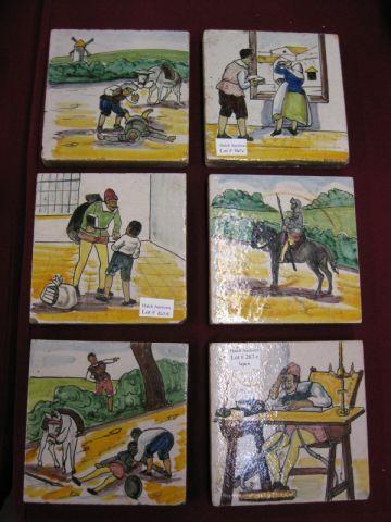 Appraisal: Handpainted Pottery Tiles each square various scenes