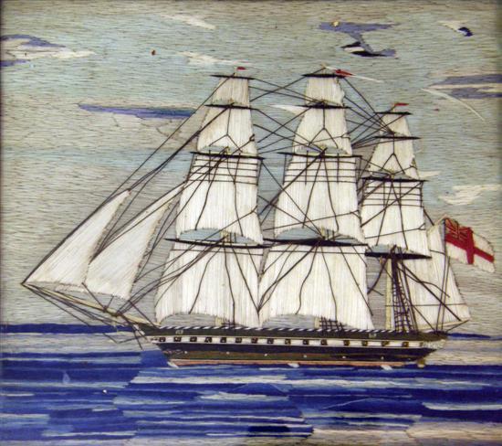 Appraisal: th century woolwork picture of a three masted sailing ship