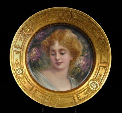 Appraisal: AUSTRIAN HAND-PAINTED PORCELAIN PORTRAIT PLATE DER SCHMETTERLING Marked with a