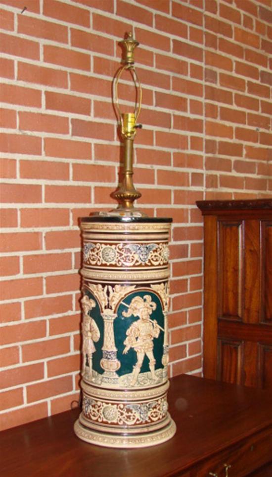 Appraisal: English ceramic umbrella stand converted to lamp