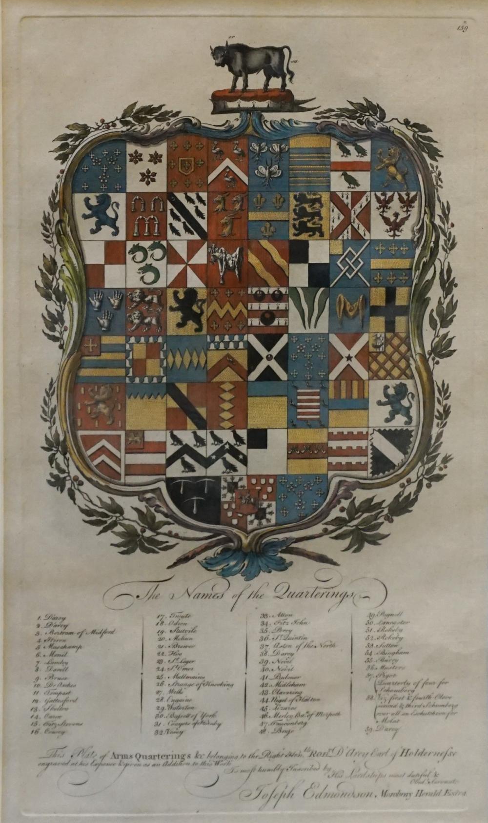 Appraisal: British Heraldry Crest Color Etching Sight size x in x