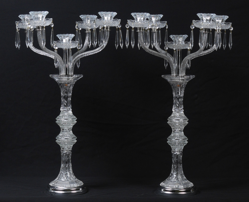 Appraisal: PAIR OF TABLE TOP CANDELABRA Contemporary light pressed glass with