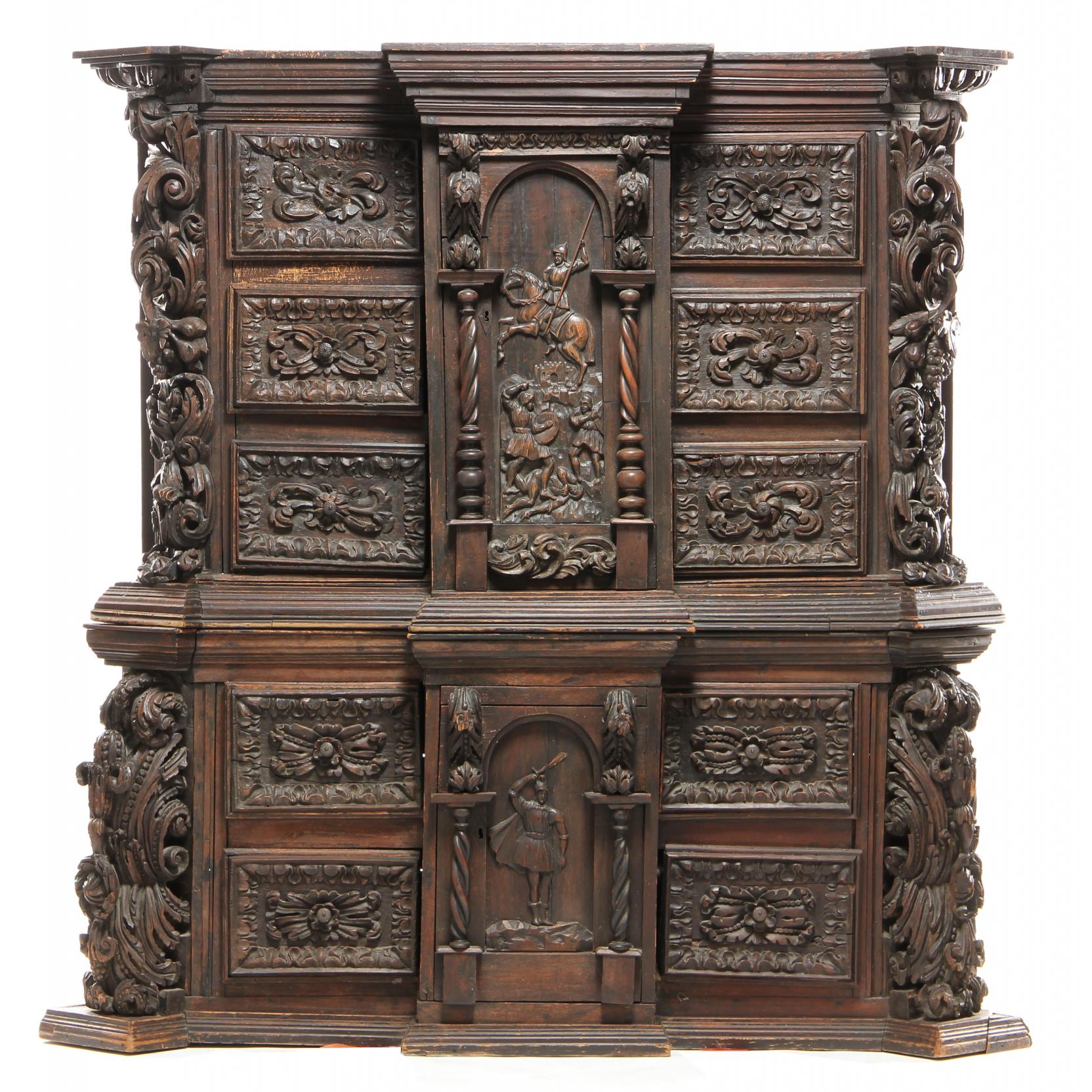 Appraisal: German Baroque Style Carved Court Cupboard with Reliquary Compartments th