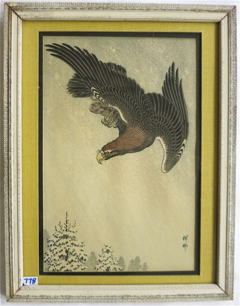 Appraisal: KOSON OHARA WOODCUT Japan - Eagle in a Snowstorm Oban