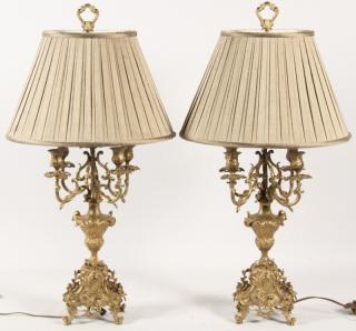 Appraisal: PAIR OF FRENCH POLISHED BRONZE LIGHT CANDELABRA PAIR OF FRENCH